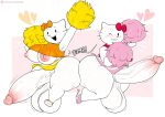  2023 anthro areola balls big_balls big_penis blush breasts clothing crossgender digital_media_(artwork) domestic_cat duo eyebrows felid feline felis footwear ftg_crossgender fti_crossgender genitals gynomorph hello_kitty_(character) hello_kitty_(series) hi_res huge_balls huge_penis humanoid_genitalia humanoid_penis hyper hyper_genitalia hyper_penis intersex jinu looking_at_viewer mammal nipples one_eye_closed open_mouth penis pom_poms sanrio text url vein 