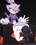  5_toes barefoot blaze_the_cat chao_(sonic) dark_chao domestic_cat feet felid feline felis female foot_fetish foot_lick foot_play fur hi_res kandenrem licking mammal purple_body purple_fur restraints sega soles sonic_the_hedgehog_(series) stocks toes tongue tongue_out 