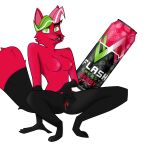  anthro big_breasts black_body black_nose bodily_fluids breasts butt canid canine clitoris feet female fingers flash_berry fox fur genital_fluids genitals green_eyes green_hair hair hi_res looking_at_viewer mammal nipples nude pink_body pink_hair pussy pussy_juice ray_raud simple_background sitting smile solo spread_legs spread_pussy spreading tail toes 