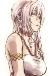  1girl blue_eyes breasts choker collarbone final_fantasy final_fantasy_xiii final_fantasy_xiii-2 jewelry long_hair looking_at_viewer lowres necklace pink_hair serah_farron side_ponytail simple_background sleeveless solo white_background 