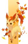  :o autumn_leaves brown_background brown_eyes full_body horezai leaf leafeon looking_at_viewer no_humans pokemon solo standing white_background 