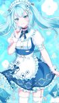  1girl alternate_costume aqua_hair breasts closed_mouth dress faruzan_(genshin_impact) genshin_impact green_eyes hair_ornament highres long_hair looking_at_viewer pochimaru_(marumaru_wanwan) smile solo thighhighs triangle-shaped_pupils twintails white_thighhighs x_hair_ornament 