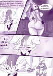  &lt;3 anthro big_breasts blush breasts butt cinderace collar comic dialogue female generation_4_pokemon generation_8_pokemon group hi_res inside lopunny lucario male monochrome muscular muscular_female nintendo outside pokemon pokemon_(species) renita_reed spanish_text speech_bubble spiked_collar spikes spikes_(anatomy) tail text trio 