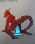  anal anal_penetration anthro bodily_fluids dildo dildo_insertion dildo_sitting dragon erection genital_fluids genitals hi_res male penetration penis precum red_body scalie sex_toy sex_toy_insertion shido-tara simple_background sitting sketch solo spread_legs spreading ych_result 