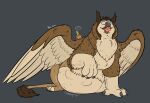  abdominal_bulge ambiguous_gender avian beak belly big_belly brown_body brown_fur cactus diego_(thatgryphonguy) feral fur gryphon hi_res looking_down male mythological_avian mythology oral_vore plant sitting swallowing thatgryphonguy vore wings 