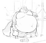  2019 abthegreat anthro attius_brightwater_(abthegreat) belly big_belly car chubby_cheeks city growth macro male mammal monochrome mustelid obese obese_anthro otter overweight overweight_anthro rubble simple_background sketch surprise vehicle weight_gain 