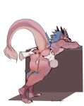  anthro anus backsack baehotline balls butt claws disembodied_hand dragon duo fur genitals hi_res horn looking_at_viewer male off_screen_character pink_body pink_fur raised_tail simple_background spread_anus spread_butt spreading tail tail_tuft tuft white_background 