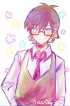  1boy bakara_(19083210) black_hair blue_eyes closed_mouth collared_shirt colored_inner_hair flower_(symbol) glasses grey_hair grey_vest highres long_sleeves looking_at_viewer male_focus multicolored_hair necktie niimura_kou ookami_game_(studio_wasabi) shirt short_hair sketch solo vest white_shirt 