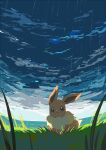  absurdres cloud cloudy_sky eevee fukafuka grass highres no_humans outdoors pokemon pokemon_(creature) rain sky solo 