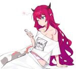  :3 blue_eyes body_pillow cat dakimakura_(object) dasdokter demon_horns hair_between_eyes hakos_baelz heterochromia hololive hololive_english horns irys_(hololive) long_hair looking_at_phone multicolored_hair one_eye_closed panties phone pillow pink_panties pointy_ears print_shirt purple_hair red_eyes red_hair shirt shirt_slip simple_background single_bare_shoulder sitting sleepy two-tone_hair under_covers underwear very_long_hair virtual_youtuber white_background white_shirt 