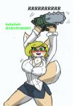  anthro big_breasts blush breasts chainsaw cleavage clothed clothing drunk fan_character female fluffy fluffy_tail hi_res nana nana_antalk pace-maker power_tool small_waist solo substance_intoxication tail thick_thighs tools wide_hips 
