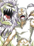  1boy animal animal_ears facial_hair holding holding_whip knockout_(kimi0228) lion looking_at_viewer mohji one_piece open_mouth richie_(one_piece) short_hair simple_background teeth whip white_background white_hair 