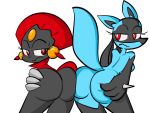  alpha_channel anthro auriia_(pencil-arts) black_body black_fur blue_body blue_fur blush bodily_fluids breasts butt butt_grab carmine_(pencil-arts) claws duo eyelashes fan_character female fur generation_4_pokemon hand_on_butt hi_res looking_at_viewer lucario nintendo open_mouth pencil-arts pokemon pokemon_(species) presenting presenting_hindquarters red_eyes simple_background spikes spikes_(anatomy) sweat transparent_background weavile 