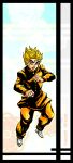  1boy blonde_hair character_name doily full_body gakuran highres hirose_koichi jojo_no_kimyou_na_bouken metamin_(memethah) official_art official_style school_uniform solo standing vento_aureo yellow_eyes zoom_layer 