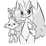  2023 advos ambiguous_gender anthro black_and_white cute_eyes dot_eyes duo ear_grab eyebrows frown fur generation_4_pokemon generation_8_pokemon hand_on_hip holding_character looking_at_viewer lopunny monochrome nintendo pokemon pokemon_(species) scorbunny simple_background size_difference smile standing tuft white_background 