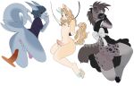  absurd_res anthro anus butt clothing equid equine fish genitals group hi_res horn hyena maid_uniform male mammal marine nipple_clips penis shark sketchingerrror_(artist) trio unicorn uniform 