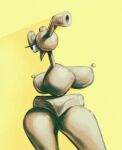  abstract_art ambiguous_species armless breasts colored female hi_res horizon-fucker long_neck shaded shapes simple_background solo sphere thick_thighs torso yellow_background 