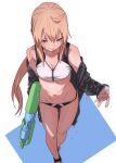  1girl bikini blonde_hair character_request copyright_request fu-ta green_eyes highres long_hair simple_background solo swimsuit water_gun wet 