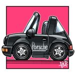  border car chibi commentary from_side motor_vehicle no_humans original outside_border pink_background porsche porsche_911 porsche_964 signature sports_car takedake_(motion_animator) vehicle_focus white_border 