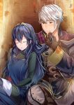  1boy 1girl against_tree ameno_(a_meno0) autumn_leaves blue_hair boots brown_eyes closed_eyes coat fire_emblem fire_emblem_awakening gloves hair_between_eyes leaf long_hair long_sleeves lucina_(fire_emblem) pants pantyhose playing_with_another&#039;s_hair robin_(fire_emblem) robin_(male)_(fire_emblem) short_hair sitting sleeping sweater thigh_boots tree very_long_hair white_hair 