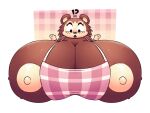  animal_crossing anthro apron areola big_breasts black_eyes blush breasts brown_body bust_portrait clothing eulipotyphlan exclamation_point female gloves_(marking) hedgehog hi_res huge_breasts huztar hyper hyper_breasts mammal markings nintendo nipples open_mouth portrait question_mark sable_able solo white_areola white_nipples 