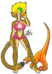  2008 anthro breasts cheetah cleavage clothed clothing demitrivladmaximov dinosaur dromaeosaurid duo felid feline female hair hi_res lufy_(gall_force) mammal navel reptile scalie signature theropod 