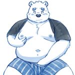 2023 anthro bear belly big_belly blush bodily_fluids clothed clothing hi_res kemono male mammal moobs navel nipples overweight overweight_male raised_clothing raised_shirt raised_topwear shirane_kan shirt solo sweat topwear underwear utau yaki_atsuage 