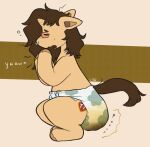  anthro blush casperdraws1 clothed clothing crouching cutie_mark diaper diaper_fetish diaper_only diaper_use digital_media_(artwork) english_text equid equine eyes_closed feces full_diaper hair hasbro hi_res horn male mammal messing messing_diaper messy messy_diaper my_little_pony open_mouth pooping scat side_view simple_background soiled soiled_diaper soiling soiling_diaper solo sound_effects tail text tired topless unicorn wearing_diaper 