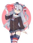  1girl amatsukaze_(kancolle) amatsukaze_kai_ni_(kancolle) balloon black_dress dated dress eto_(etonomemo1008) gloves grey_hair hair_between_eyes hair_tubes heart_balloon highres kantai_collection long_hair long_sleeves open_mouth red_thighhighs sailor_dress single_glove solo thighhighs two_side_up white_gloves yellow_eyes 