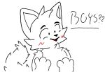  animal_humanoid blush blush_lines boy_kisser_(meme) cat_humanoid coneheadedguy felid felid_humanoid feline feline_humanoid fur humanoid male mammal mammal_humanoid paws red_tongue silly_cat_(mauzymice) tail tongue white_body white_fur 