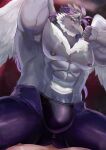  &lt;3 abs alchiba anthro avian bird blush bottomwear bulge clothed clothing corvid corvus_(genus) crow hi_res licking licking_lips lifewonders live_a_hero male melon_airaiku muscular muscular_anthro muscular_male nipples open_bottomwear open_clothing open_pants oscine pants passerine pecs red_eyes shirtless solo tongue tongue_out underwear wings 