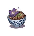  1boy chibi closed_eyes cup food highres hood hood_up kennen league_of_legends male_focus mask mouth_mask simple_background sleeping white_background wosashimi yordle zz 
