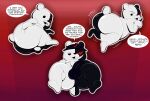  absurd_res anthro balls bear big_butt bulge butt butt_grab clothing clothing_too_small danganronpa detailed_bulge dialogue english_text genitals hand_on_butt hi_res looking_back male mammal monokuma multiple_poses pose shaking_butt solo speedo spread_legs spreading swimwear tepigfan101 text 