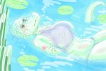  2023 alligator alligatorid anthro big_breasts blush breasts clothing crocodilian curvy_figure detailed_background digital_drawing_(artwork) digital_media_(artwork) female fingers floating flower green_body green_hair green_scales grey_eyes hair hi_res i_wani_hug_that_gator lily_pad long_tail nuar_come_mundos olivia_(iwhtg) plant reptile scales scalie snout solo swimming swimwear tail thick_thighs voluptuous water yellow_sclera 