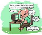  2023 anthro computer dialogue domestic_pig drawing english_text female lilmoonie looking_at_viewer mammal offscreen_character oinky_(lilmoonie) pink_body pink_skin sitting solo suid suina sus_(pig) teasing text 