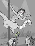  ailurid blue_eyes brown_eyes clothed clothing dancing girly hi_res mammal money navel open_mouth pole pole_dancing red_panda shieltar stripper_pole tongue topless 