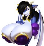  anthro big_breasts breasts cleavage clothed clothing dragon female hair hi_res horn huge_breasts hyper hyper_breasts invalid_tag jewelry looking_at_viewer marauder6272 nipple_outline reptile scalie solo swissy tagme wings 