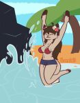  absurd_res anthro big_breasts big_butt bikini bikini_top breasts butt clothing domestic_cat felid feline felis female happy hi_res mammal nokamiwd playful solo swimming_trunks swimwear 