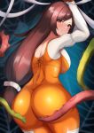  ass bodysuit breasts brown_hair final_fantasy final_fantasy_ix garnet_til_alexandros_xvii highres huge_ass imminent_penetration large_breasts long_hair looking_back princess tentacles tight_clothes 