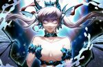  1girl absurdres black_clover blue_choker blue_horns breasts choker closed_mouth crown dragon_wings fins grey_hair hair_ribbon head_fins highres horns looking_at_viewer low_twintails multicolored_eyes noelle_silva ribbon signature slit_pupils solo tang_tian twintails water wings 