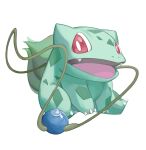  berry_(pokemon) bulbasaur food full_body highres holding holding_food kira_(kirakrr) looking_at_viewer no_humans open_mouth plant pokemon pokemon_(creature) simple_background solo vines white_background 