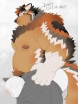  1boy absurdres ass bara belly black_fur blush boogbogex brown_eyes brown_fur bulge bulge_lift chest_hair covered_penis dog_boy dog_tail dressing feet_out_of_frame from_side furry furry_male haki_(boogbogex) highres i&#039;ve_never_seen_a_guy_recreate_this_successfully_tbh_(meme) large_bulge large_pectorals looking_at_viewer male_focus male_underwear meme muscular muscular_male nipples open_pants orange_fur original pants pants_lift pectorals plump see-through short_hair shy solo stomach tail topless_male undersized_clothes underwear wet wet_clothes wet_male_underwear whiskers white_fur white_male_underwear 