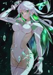  1girl blue_hair colored_inner_hair crystal crystal_hair fate/grand_order fate_(series) green_eyes green_hair highres kukulkan_(fate) kukulkan_(second_ascension)_(fate) light_blue_hair looking_at_viewer multicolored_hair one_heart1201 sideless_outfit upper_body 