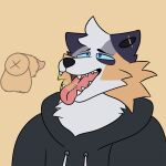  absurd_res anthro balls bodily_fluids canid canine canis clothed clothing digital_drawing_(artwork) digital_media_(artwork) flurry_arts fur genital_fluids genitals hi_res male male/male mammal peeing penis simple_background smile solo urine urine_stream watersports wolf 