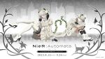  1boy 1girl absurdres animal_ears black_gloves blindfold boots cat_ears cat_tail claws fake_animal_ears fake_tail garter_straps gloves grey_hair high_heel_boots high_heels highres nier:automata nier_(series) official_alternate_costume official_art short_hair shorts sitting tail thigh_boots thighhighs white_blindfold yorha_no._2_type_b yorha_no._9_type_s 