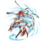  1girl aiming attack black_footwear boots bow_(weapon) bow_and_arrow_hold fire_emblem fire_emblem_fates fire_emblem_heroes frown full_body gloves halo hinoka_(fire_emblem) holding holding_bow_(weapon) holding_weapon official_alternate_costume official_art open_mouth red_eyes red_gloves red_hair sheath short_hair solo teeth upper_teeth_only v-shaped_eyebrows weapon white_background 