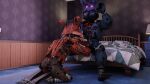 3d_(artwork) 3d_background animatronic anonymous_artist anthro balls bed bedroom beer_bottle bottle claws container digital_media_(artwork) drinking duo erection eye_contact feet fellatio five_nights_at_freddy&#039;s five_nights_at_freddy&#039;s_4 foxofnightmares furniture genitals hand_on_head hand_on_leg hi_res hook humanoid kneeling lamp looking_at_another looking_at_partner machine male male/male nightmare_bonnie_(fnaf) nightmare_foxy_(fnaf) oral penile penis robot robot_humanoid scottgames sex sharp_claws sharp_teeth teeth toe_claws 