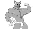  5:4 aggretsuko anthro briefs clothed clothing flexing_muscles gissab haida_(aggretsuko) hyena male mammal monochrome muscular muscular_male necktie sanrio simple_background solo tighty_whities topless underwear white_background white_briefs white_clothing white_underwear 