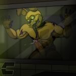  2023 abs against_surface against_window animatronic anthro balls biceps biped bodily_fluids digital_media_(artwork) erection five_nights_at_freddy&#039;s five_nights_at_freddy&#039;s_3 fur genital_fluids genitals glans green_body green_fur hi_res humanoid_genitalia humanoid_penis inside lagomorph leporid machine male mammal muscular muscular_anthro nega_threuy nude on_glass open_mouth pecs penis precum rabbit robot saliva scottgames solo springtrap_(fnaf) teeth tongue tongue_out vein veiny_penis 