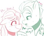  bodily_fluids dialogue duo earth_pony english_text equid equine face_to_face female hasbro hi_res hitch_trailblazer_(mlp) horse line_art male mammal marenlicious mlp_g5 my_little_pony pony sketch sunny_starscout_(mlp) sweat sweatdrop text thought_bubble 